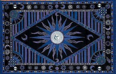 Handmade 100% Cotton Celestial Sun Moon Star Tapestry Coverlet Throw Twin Purple - Sweet Us