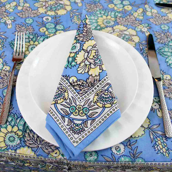 Floraison de Luxe Cotton French Country Floral Set of Four Napkins, Sunlit Serenity - Sweet Us