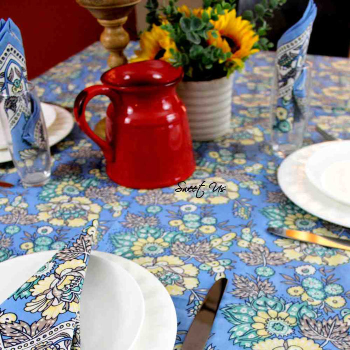 Floraison de Luxe Cotton French Country Floral Set of Four Napkins, Sunlit Serenity - Sweet Us