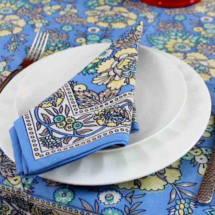 Floraison de Luxe Cotton French Country Floral Set of Four Napkins, Sunlit Serenity - Sweet Us