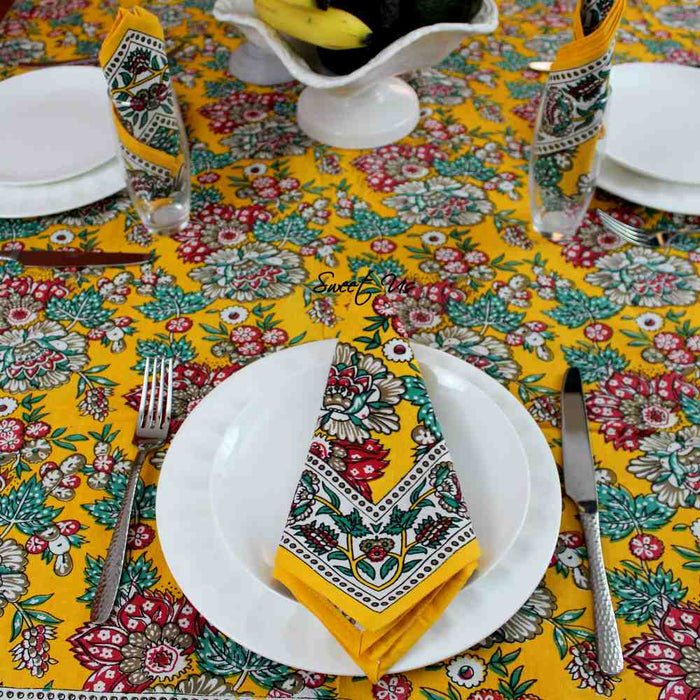 Floraison de Luxe Cotton French Country Floral Set of Four Napkins, Golden Garden - Sweet Us