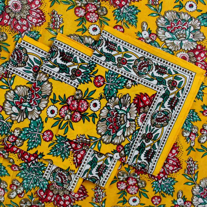 Floraison de Luxe Cotton French Country Floral Set of Four Napkins, Golden Garden - Sweet Us