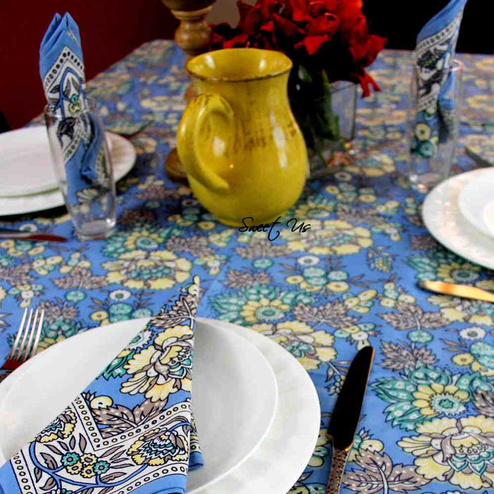 Floraison de Luxe Cotton French Country Floral Tablecloth, Sunlit Serenity - Sweet Us