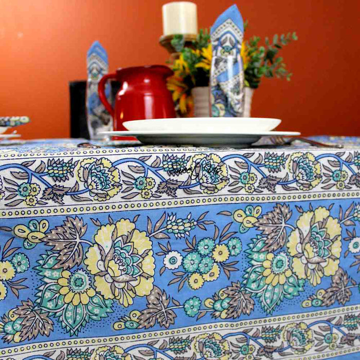 Floraison de Luxe Cotton French Country Floral Tablecloth, Sunlit Serenity - Sweet Us