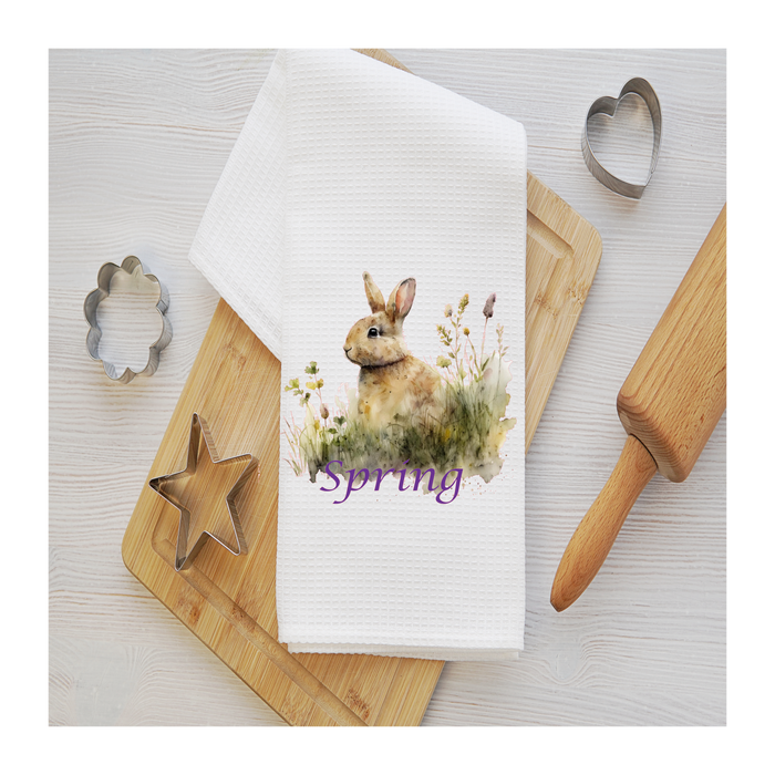 Spring Bunny Tea Towel,  Easter Design, Easter -Spring Kitchen Décor, Spring Hostess Gift
