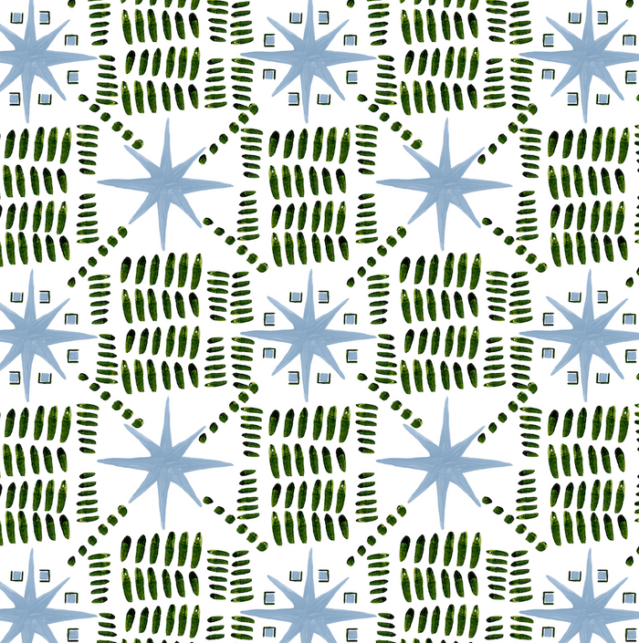 Starburst and Stripes in Blue & Green Fabric SWATCH