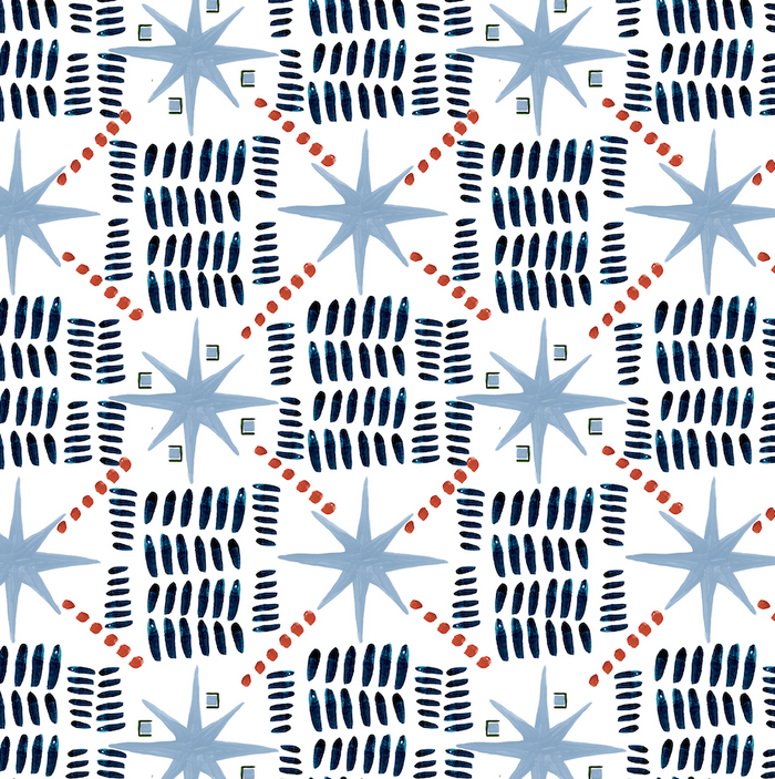 Starburst and Stripes in Navy Red Blue - Fabric
