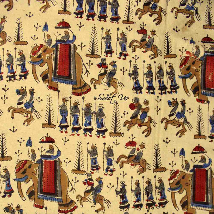 Block Print Floral Paisley Elephant Tablecloth Rectangle 70x102 Beige Red Blue - Sweet Us
