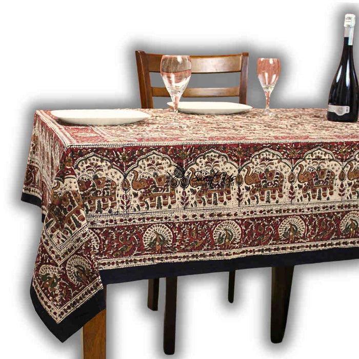 Paisley Safari Block Print Cotton Floral Tablecloth Rectangle, Regal Sands - Sweet Us