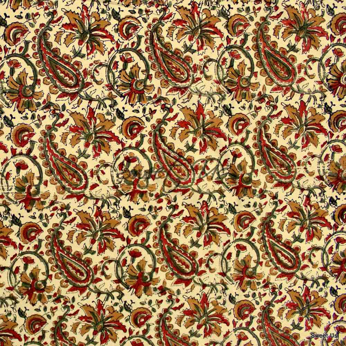 Paisley Safari Block Print Cotton Floral Tablecloth Rectangle, Regal Sands - Sweet Us