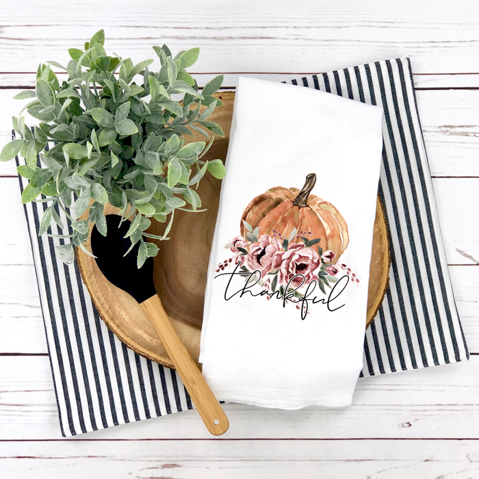 Thankful Pumpkin Floral Tea Towel, Fall Tea Towel, Fall Kitchen Décor, Fall Party Décor