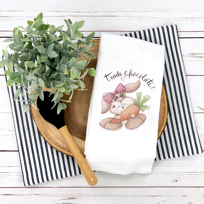Trade for Chocolate Design, Tea Towel, Easter Design, Easter -Spring Kitchen Décor, Spring Hostess Gift