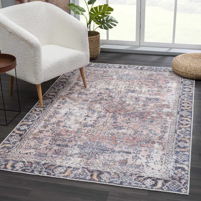 Traditional Vintage Style Turkish Machine Rust, Ivory and Black Machine Washable Area Rug - The Rug Decor