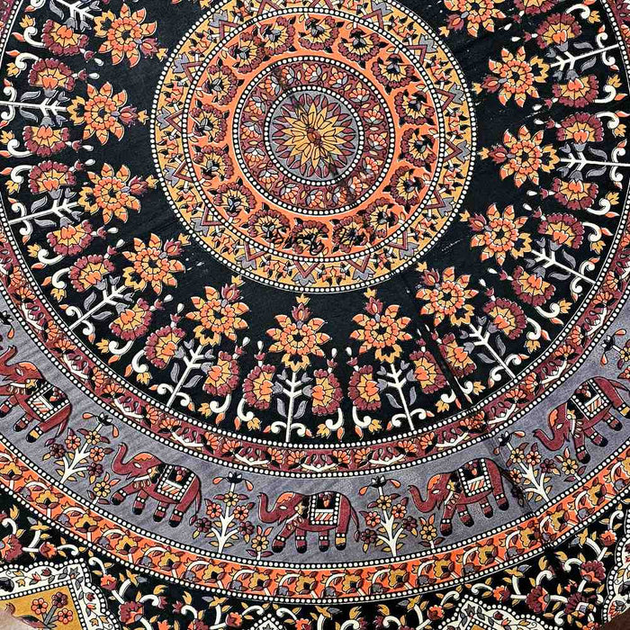 Cotton Tusker Bloom Mandala Floral Tablecloth Round, Terra Cotta - Sweet Us