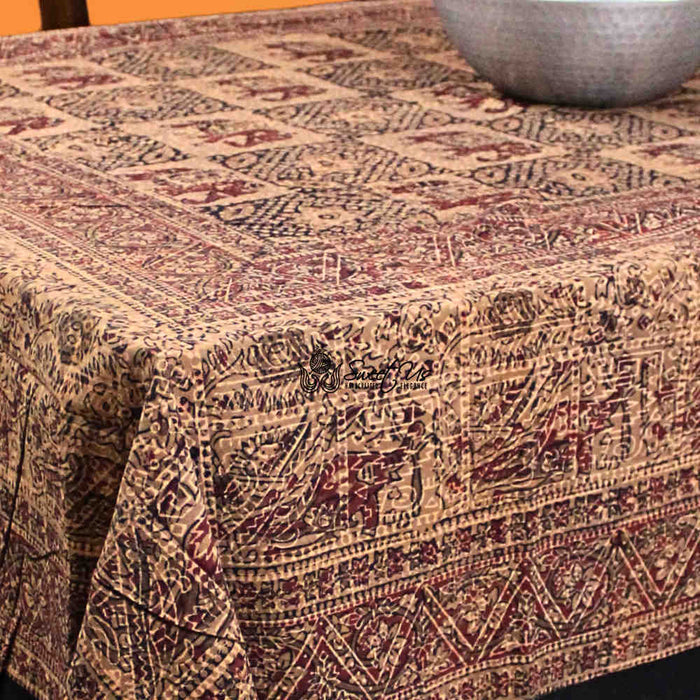 Tusker Trellis Block Print Batik Floral Tablecloth Rectangle, Rustic Reverie - Sweet Us