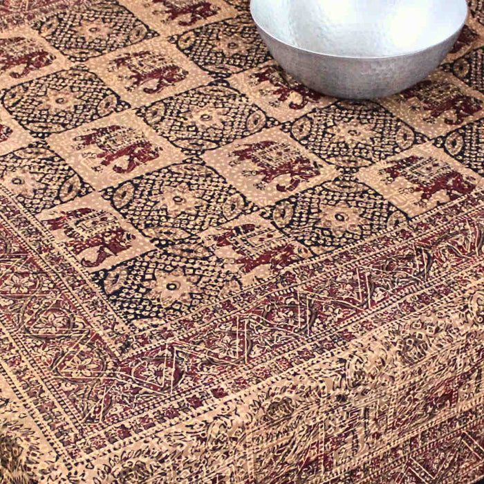 Tusker Trellis Block Print Batik Floral Tablecloth Rectangle, Rustic Reverie - Sweet Us