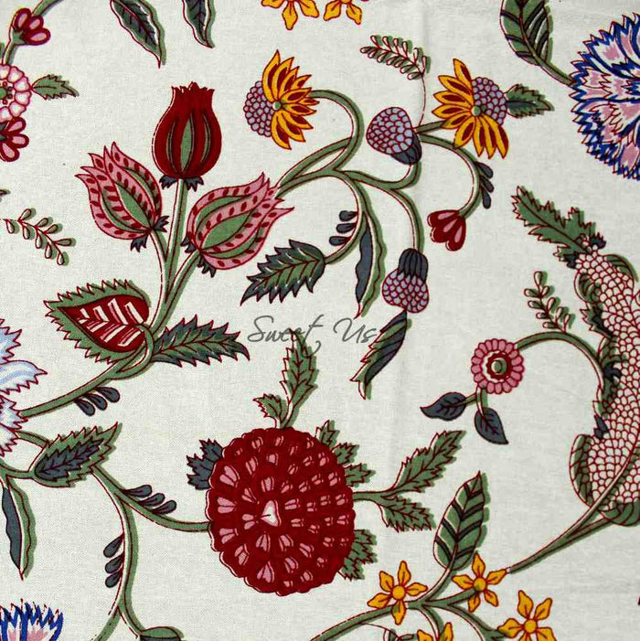 Vineyard Harmony Floral Cotton Tablecloth Collection, Green White Red Linen - Sweet Us
