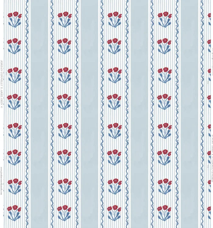Vertical Marigolds in Sky Fabric SWATCH