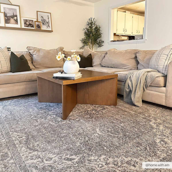 Antique Premium look Vintage Style Medallion design Beige, Brown and Charcoal Heriz Machine Washable Area Rug - The Rug Decor