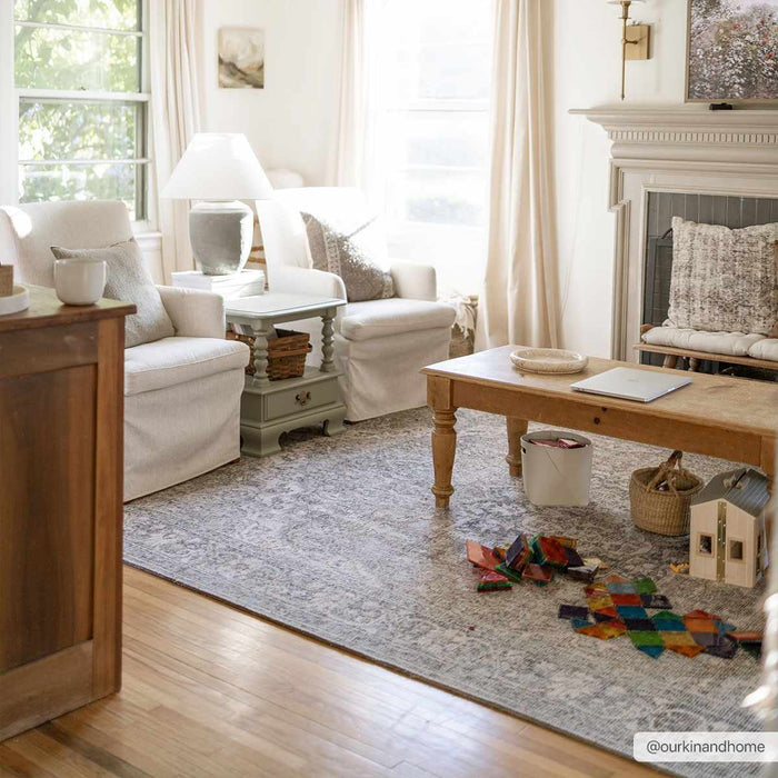 Antique Premium look Vintage Style Medallion design Beige, Brown and Charcoal Heriz Machine Washable Area Rug - The Rug Decor
