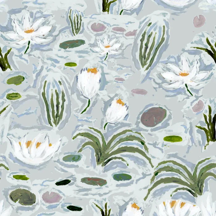 Waterlilies in Blue Wallpaper SWATCH