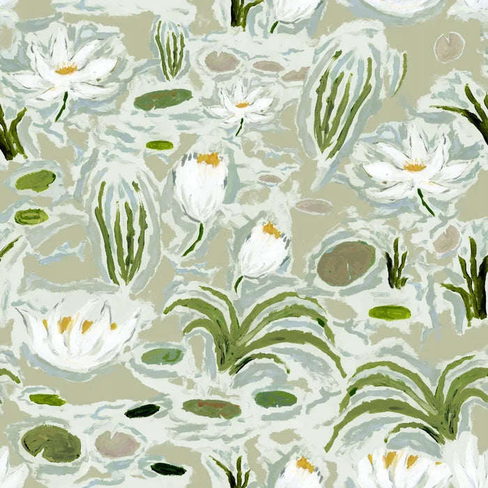 Waterlilies in Green Wallpaper SWATCH