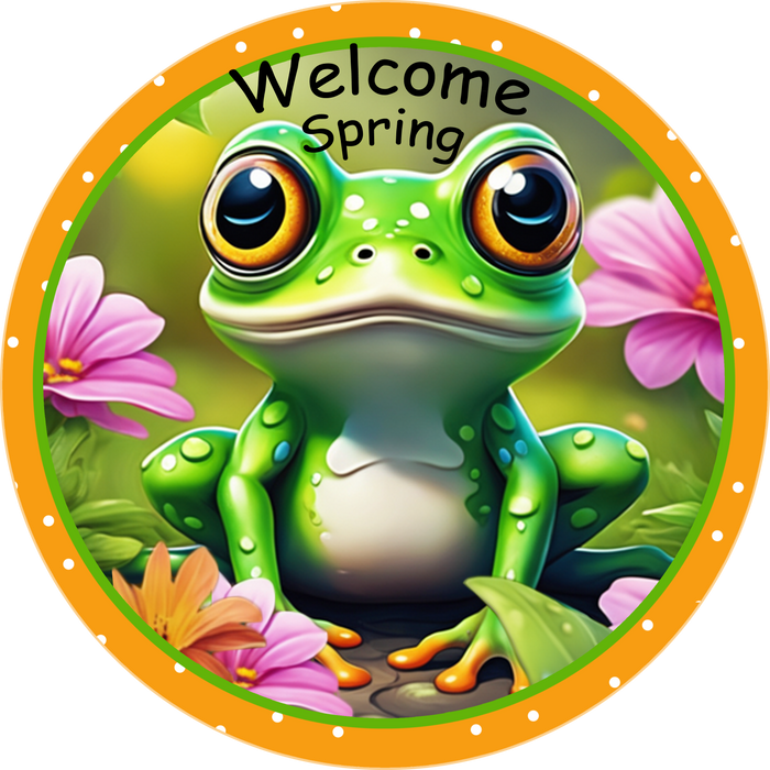 Welcome Spring,  Frog Sign, Wreath Sign, Wreath Center