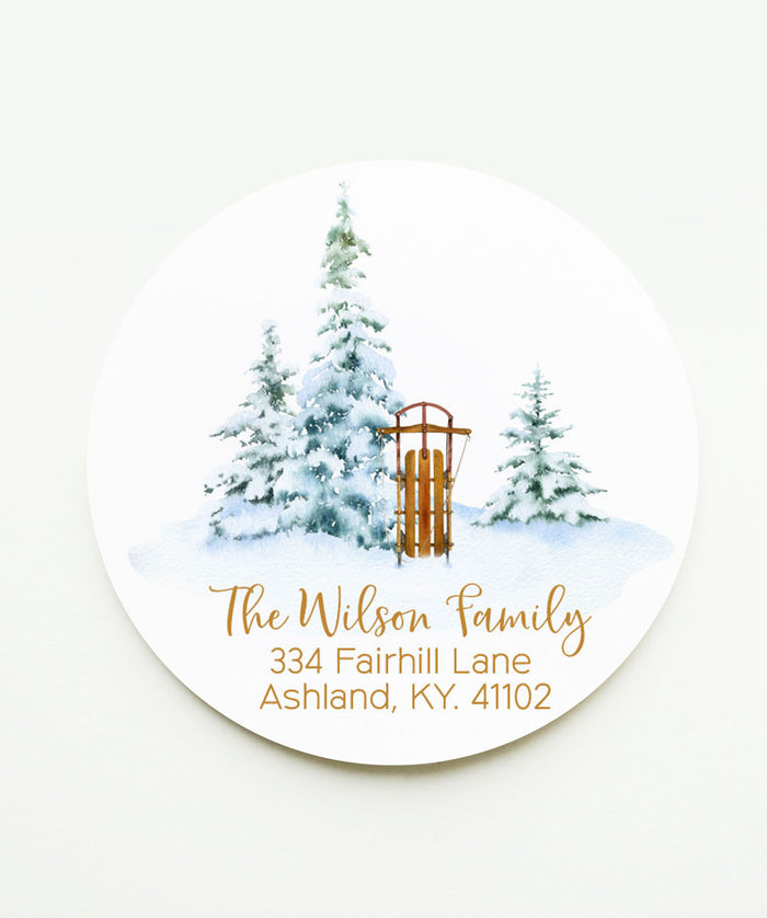 Winter Sleigh Christmas Return Address Sticker