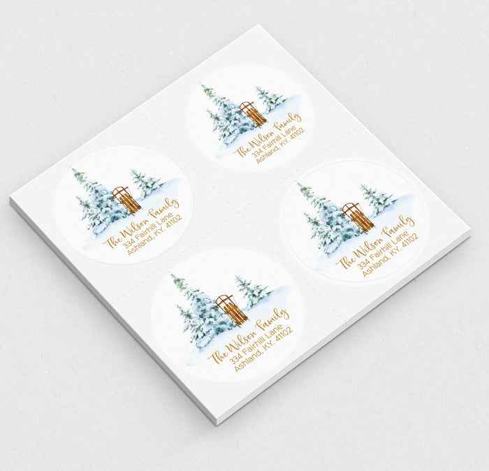 Winter Sleigh Christmas Return Address Sticker