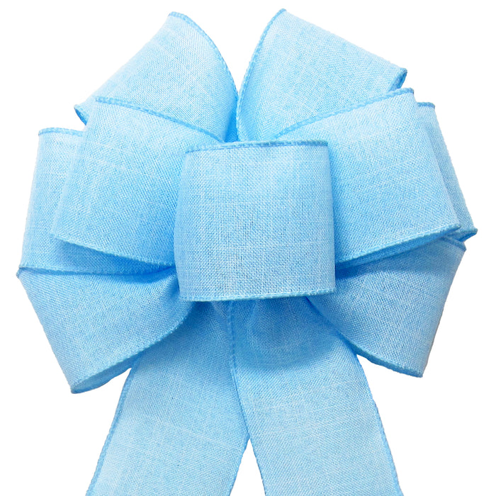 Wired Light Blue Linen Bow (2.5"ribbon~8"Wx16"L)