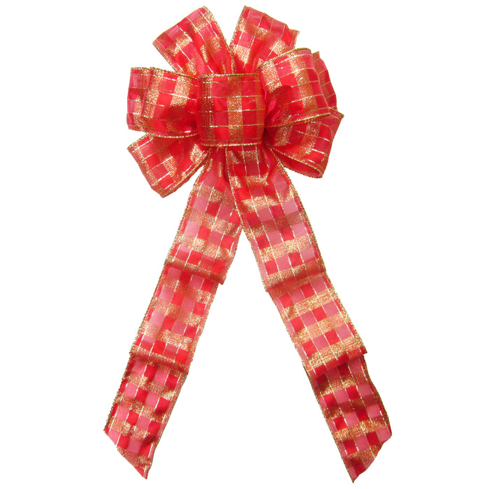 Wired Red & Gold Sparkle Plaid Bow (2.5"ribbon~8"Wx16"L)