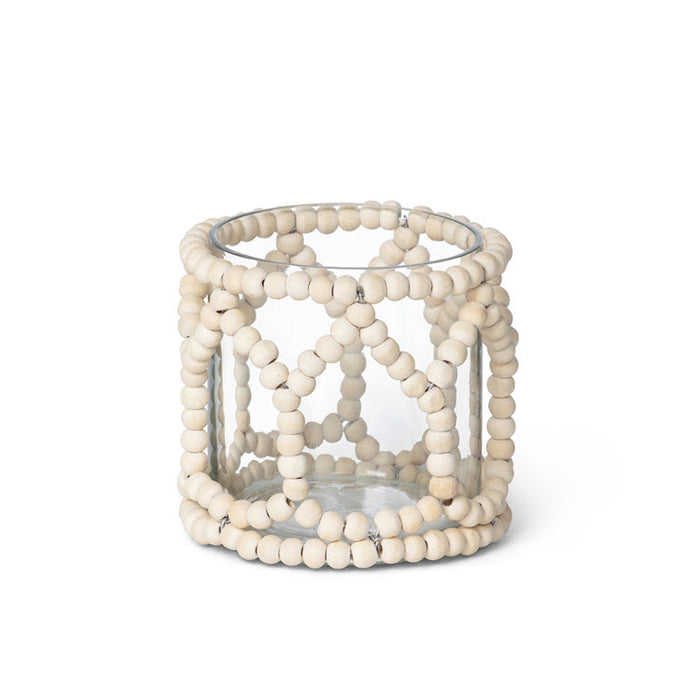Wood Beaded Garland Embellished Glass Votives Set/12